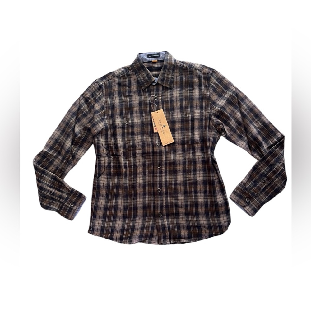 Tailor Vintage Brown and Navy Plaid Button-Down Shirt